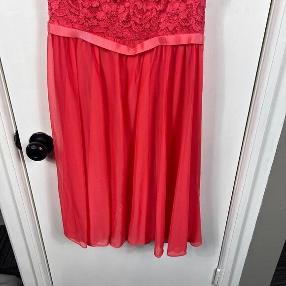 One-Shoulder Coral Lace & Mesh Dress | Bridesmaid or Cocktail Dress |Size 10 NWT - Picture 4 of 9